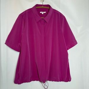 Chicos Pink S/S Collared Button Front Drawstring Waist Top Women 3.5/18 Stretchy